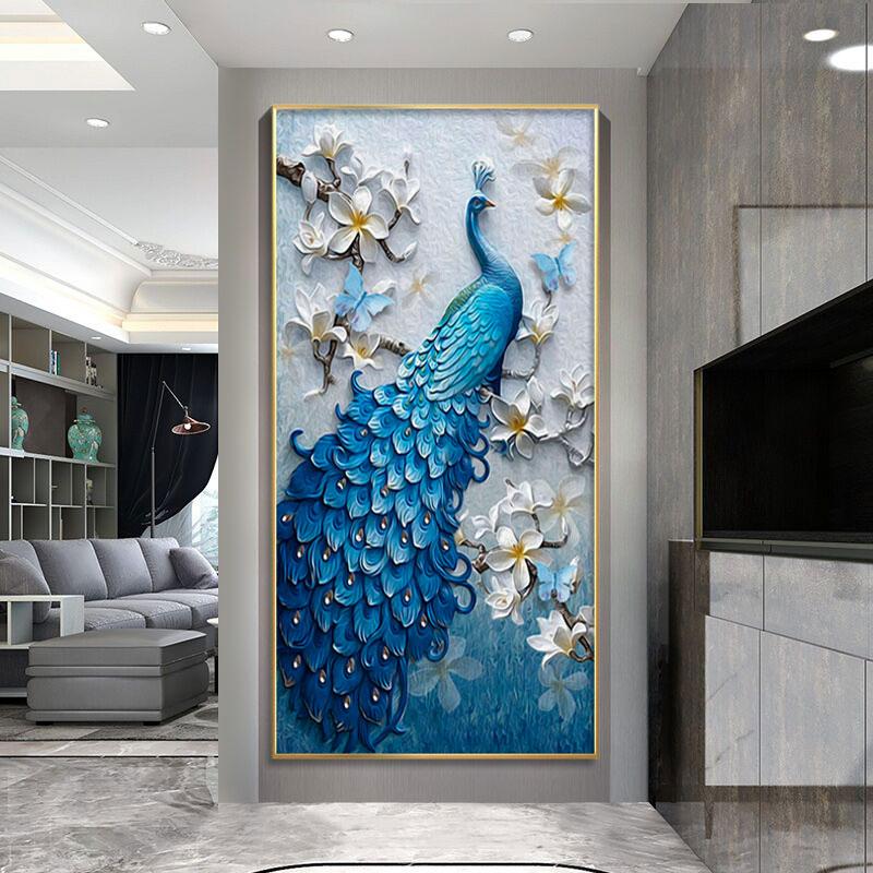 Golden Peacock Butterfly Flower Feather Bird Canvas Painting Animal Posters and Prints Wall Art Picture for Living Room Decor