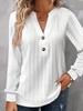 Women Long Sleeve Henley Tunic Top Solid Ribbed Knit V Neck Button Casual Loose Blouse Shirt