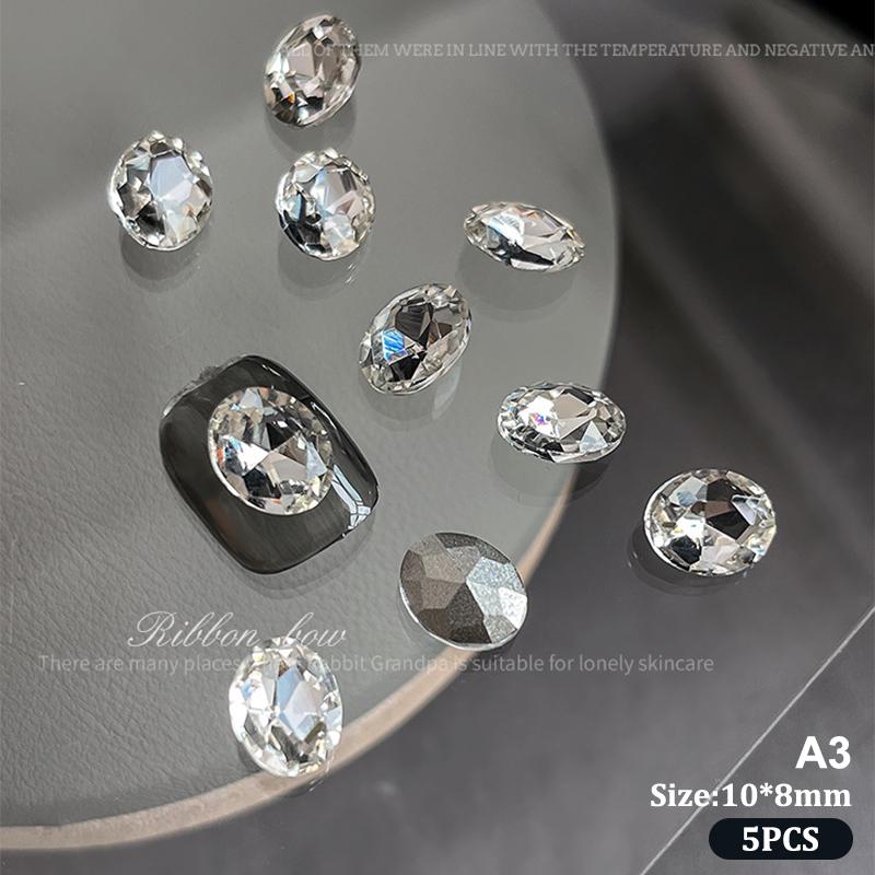 5Pcs Sparkle Sharp Diamond Nail Art Rhinestones Jewel Decoration Mix Clear White Nail Charms Ornaments