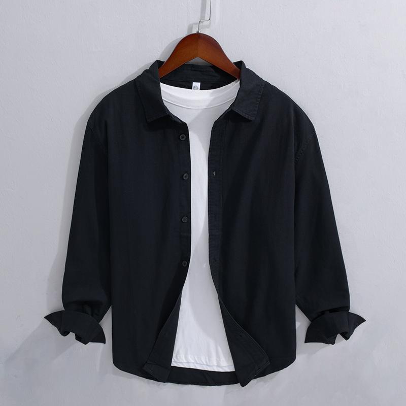 Long Sleeve 100cotton Man Shirts Spring and Summer Casual Tops Dress Shirt Lapel Collar Solid Color Button Shirt Simple Style Men Clothing