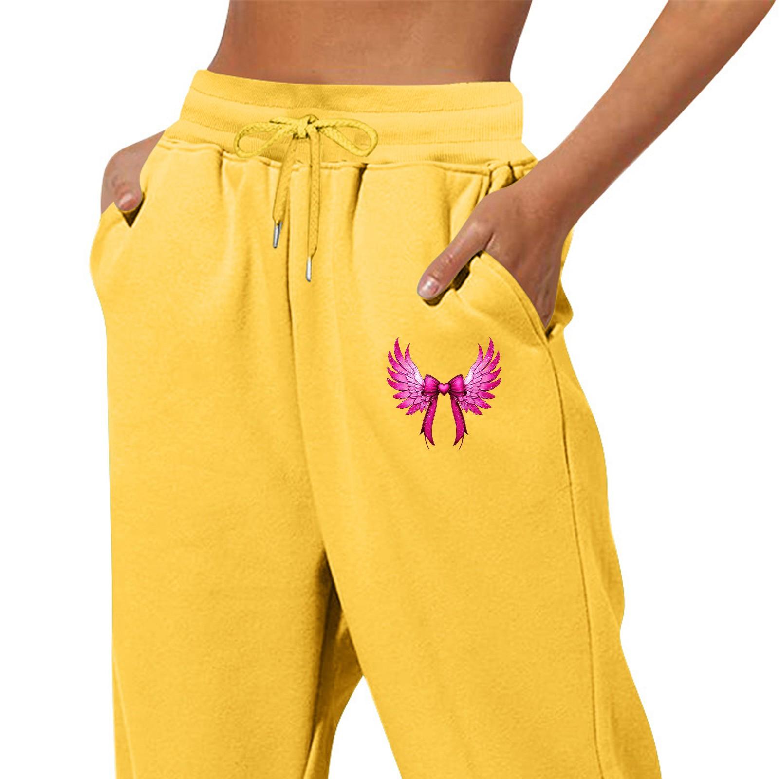 

Весенние и однотонные принтованные модные женские повседневные брюки с карманами и шнурком XL жёлтый