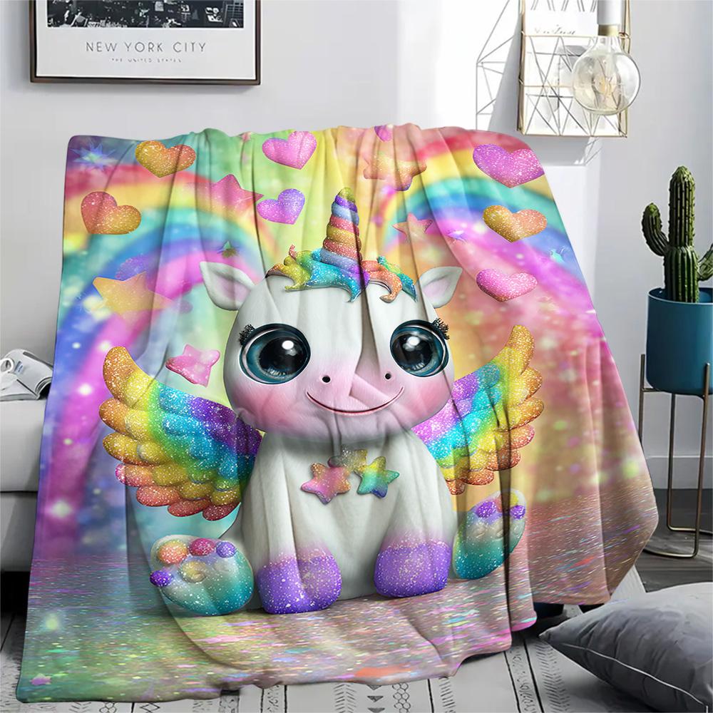 Unicorn Print Flannel Blanket, High Quality Comfortable for All Seasons, Home Decor, Warmth and Comfort, Perfect for Christmas Gifts