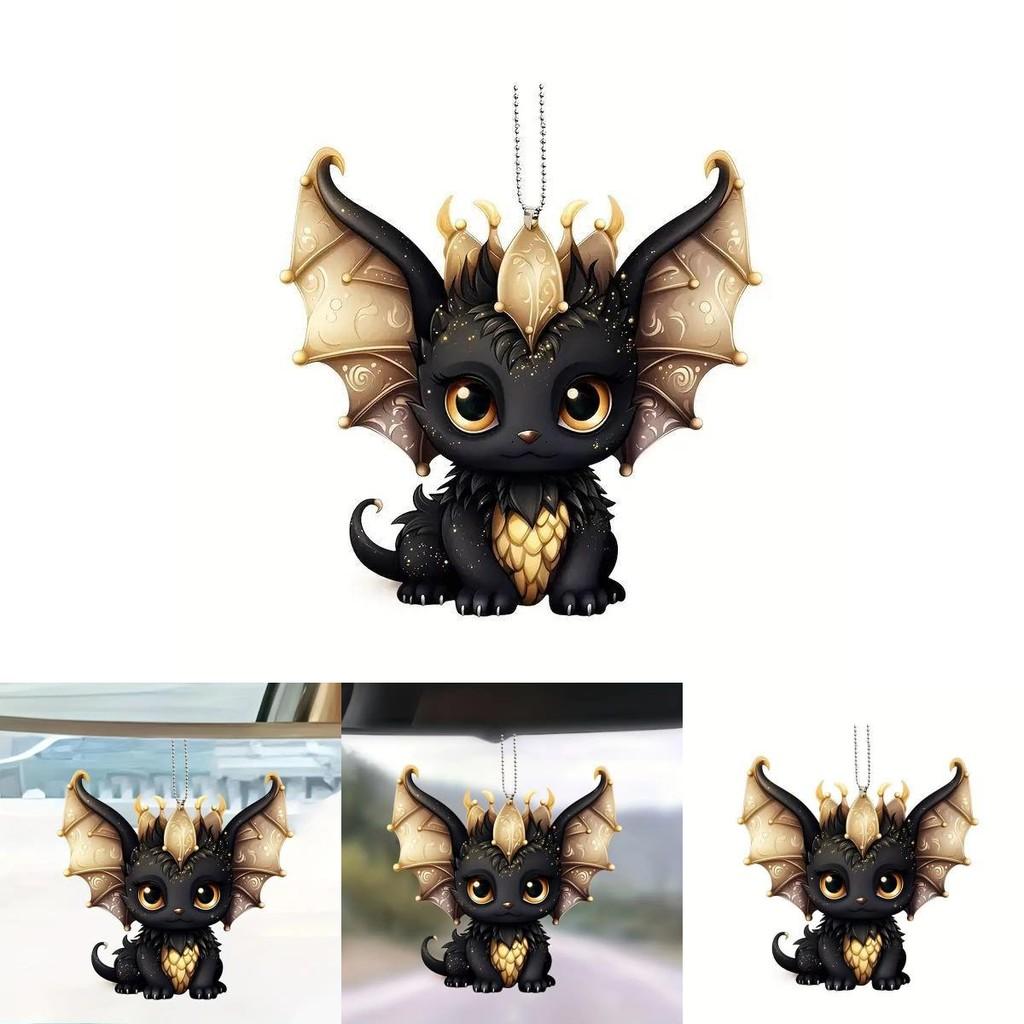 Car Decor Acrylic Flat Surface Black Dragon Pendant With Cartoon Style For Vehicle Interior Enhancement