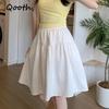 Casual Summer A Line Sweet Mid Slim Skirt Splicing Campus Elastic Waist Bud Skirt QT2704