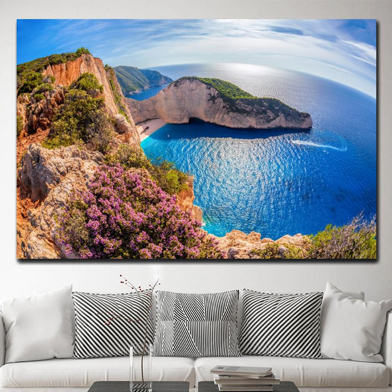Zakynthos Island Greece Landscape Canvas Painting Navagio Beach Seascape Ocean Posters and Prints Wall Art Wall Decor Cuadros