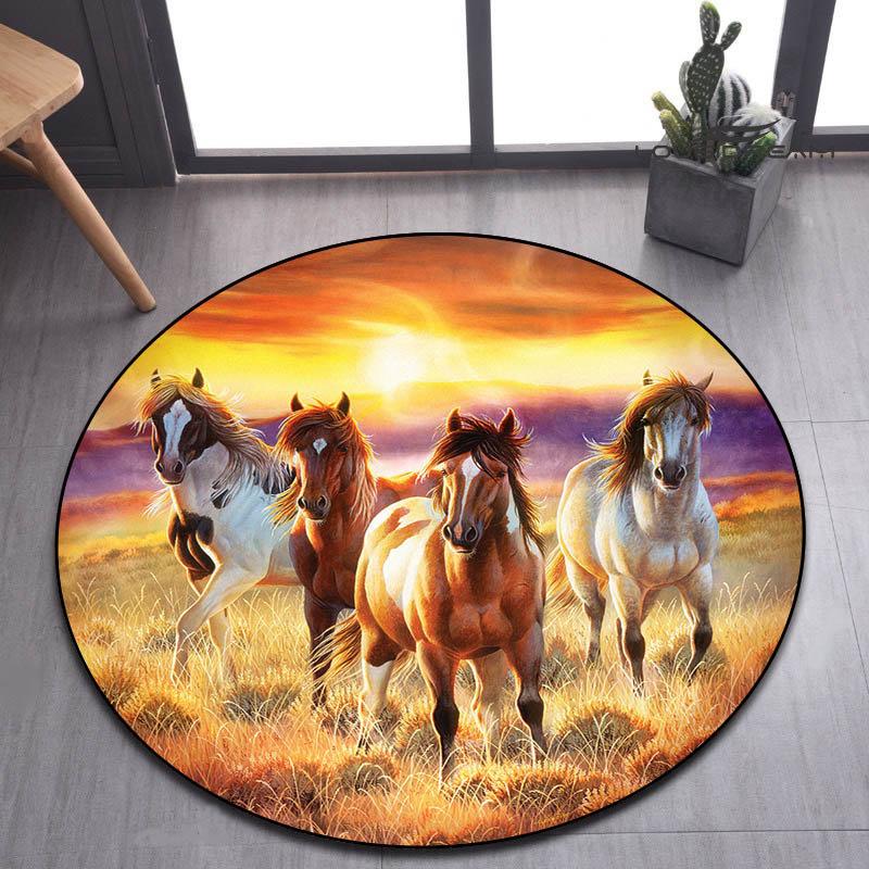 Pentium's Stallion Series Round Carpet Bohemian Style Hippie Decorative Carpet Non-slip Carpet Bedroom Living Room Home Decor