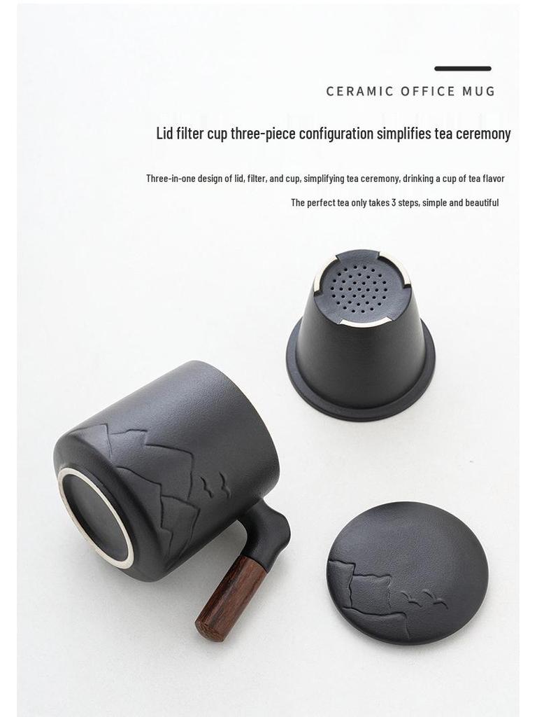 Ceramic Tea Brewing Cup: Coarse Pottery Personal Mug with Engraving - Perfect for Office or Souvenir Gift