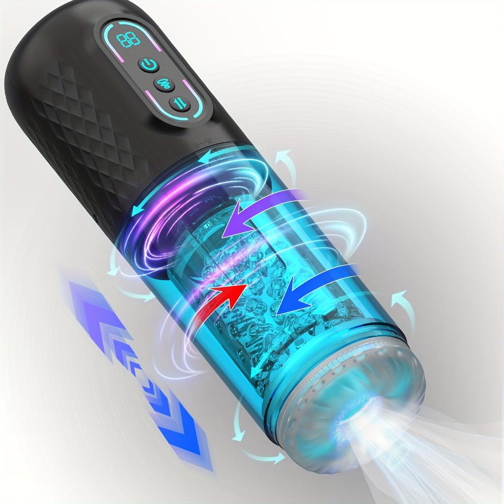 Male Automatic 9 Thrusting 9 Rotating 9 Sucking Blowjob Masturbator Cup 3D Textured Tunnel Sex Toys LCD Display Visual Window