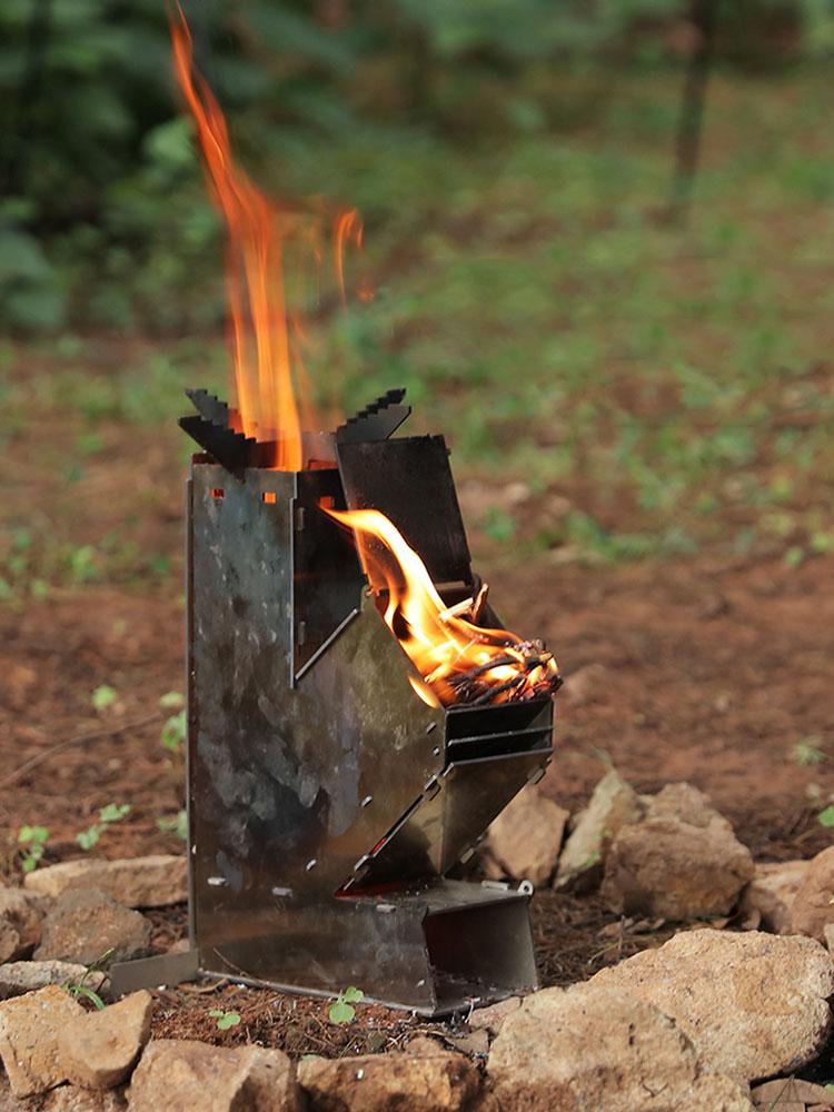 Folding Firewood Stove Stainless Steel Outdoor Camp Firewood Stove Portable Detachable Wood Burner for Outdoor Hiking BBQ Picnic