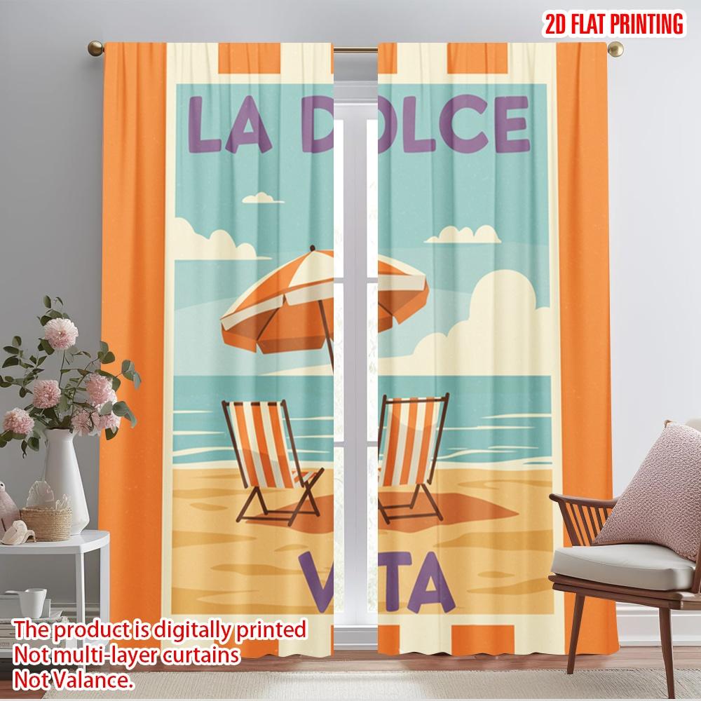 

2pcs 2D flat printing Scene Curtain Beach Life Sun Relax Fabric Without Electricity Festive Curtains Perfect for Wall art Party 52.50×116.00 CM 2pcs