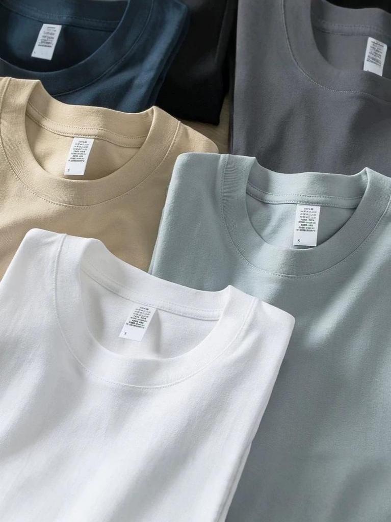 Unisex 260g Xinjiang Pure Cotton Heavyweight Short Sleeve T-Shirt - Solid Color, Combed Cotton, Loose Fit, White Base Layer