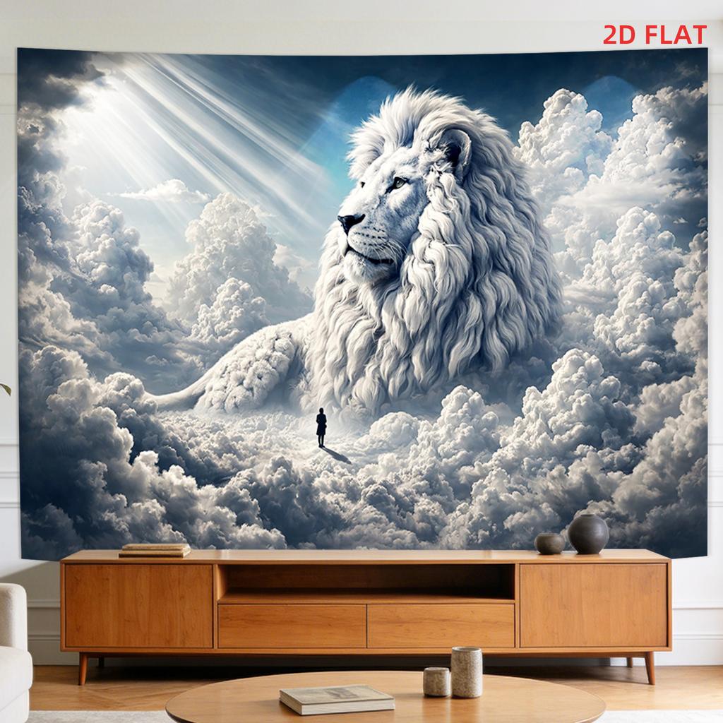 Lion Sky Tapestry Sunlight Clouds Meditation Wall Art Living Room Office Party Decor Spiritual Animal Decor