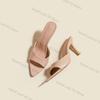 Fashion Women's Slippers 2025 New Summer Slim Heel Pointed Toe Worn with A Straight Drag Patent Leather High-heeled Slippers for Womens