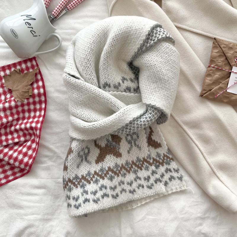 New Women'S Red Dog Pattern Knit Scarf Winter Warm Soft Christmas Fashion Korean Wrap Shawl Scarves For Ladies Male Sweet Casual