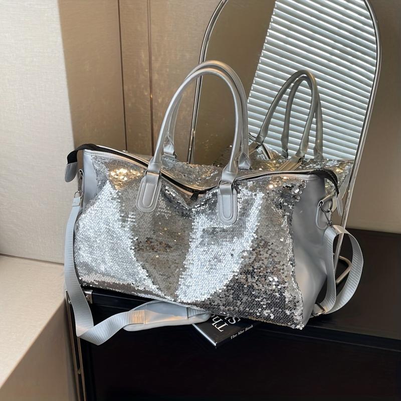 Fashion Sequin Travel Bag, Large Capacity Sports Bag, Wet and Dry Separation Sequin Short-distance Travel Hand-held Shoulder Bag