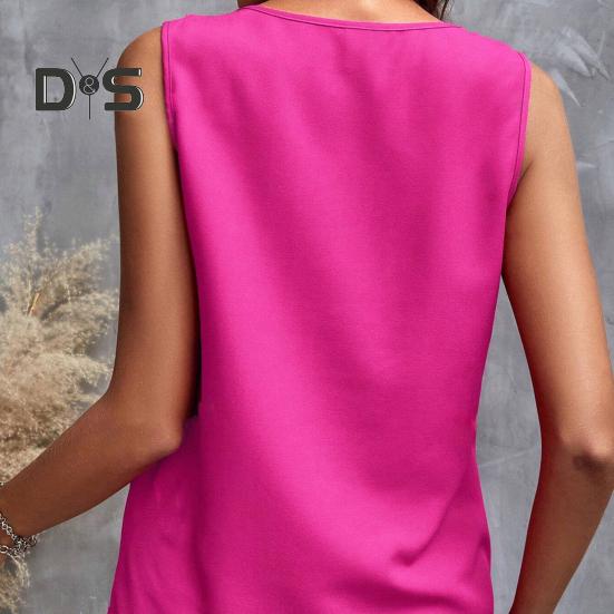 Dámská vesta Jednobarevná S výstřihem do V Volánková ozdoba Bez rukávů Halenka Volný střih Letní pulovrové topy pro každodenní nošení