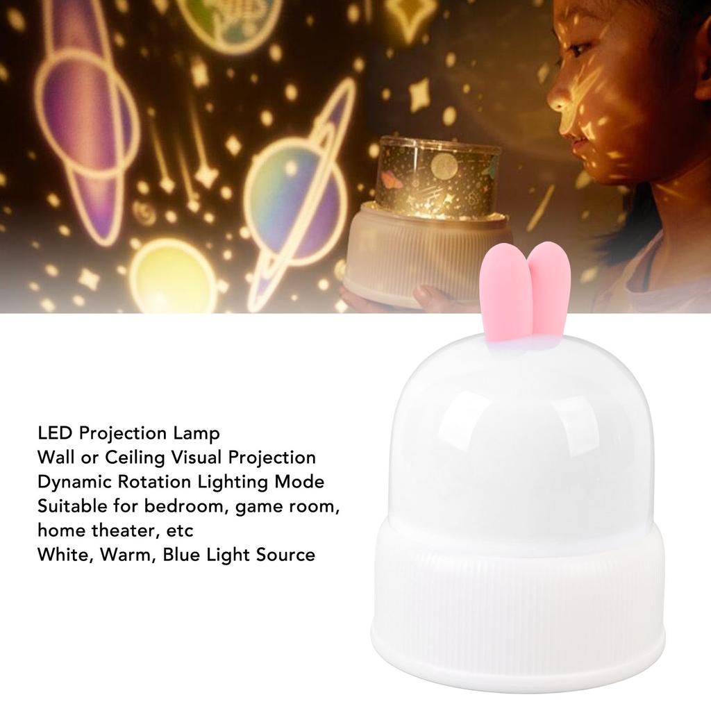 LED Ambiance Lamp Rabbit Shape Dynamic Projection Night Light with Round and Long Strip Films for Bedroom Game Room