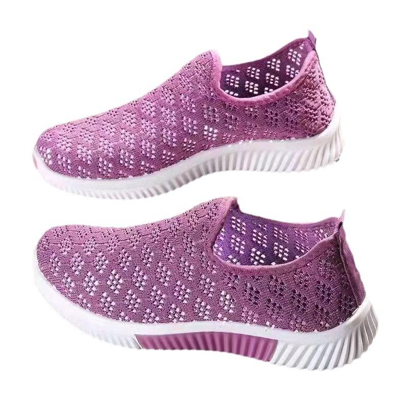 Summercloth Shoes Women's Mesh Mother Shoes Breathable Casual Shoes Soft Sole Non-slip Mesh Shoes Flat Heel One Pedal
