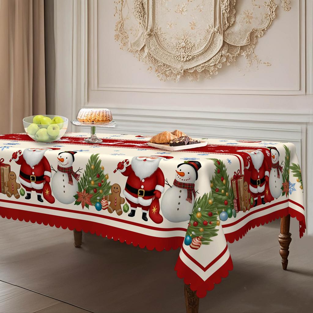 Christmas Tablecloth Santa Snowman Elk Christmas Tree Print, Dining Table Decorative Cloth, Round Table Square Table Universal