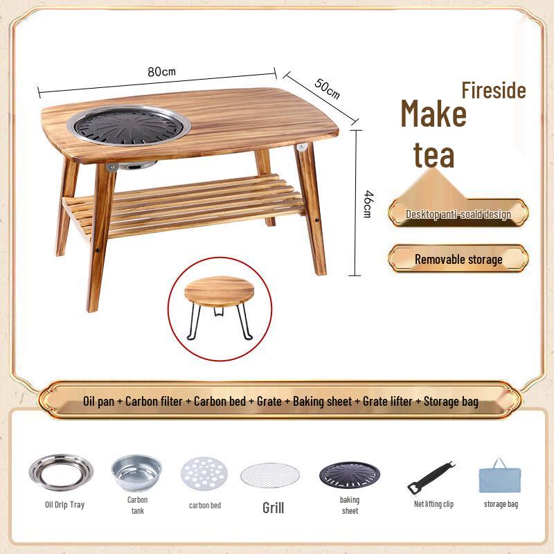 OEING Outdoor Multifunctional Folding BBQ Grill & Tea Table Standard
