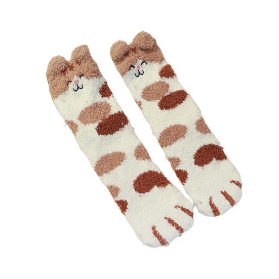 Fuzzy Sleep Socks Warm Cute Cat Plush Socks Stretchy Breathable Winter Indoor Socks