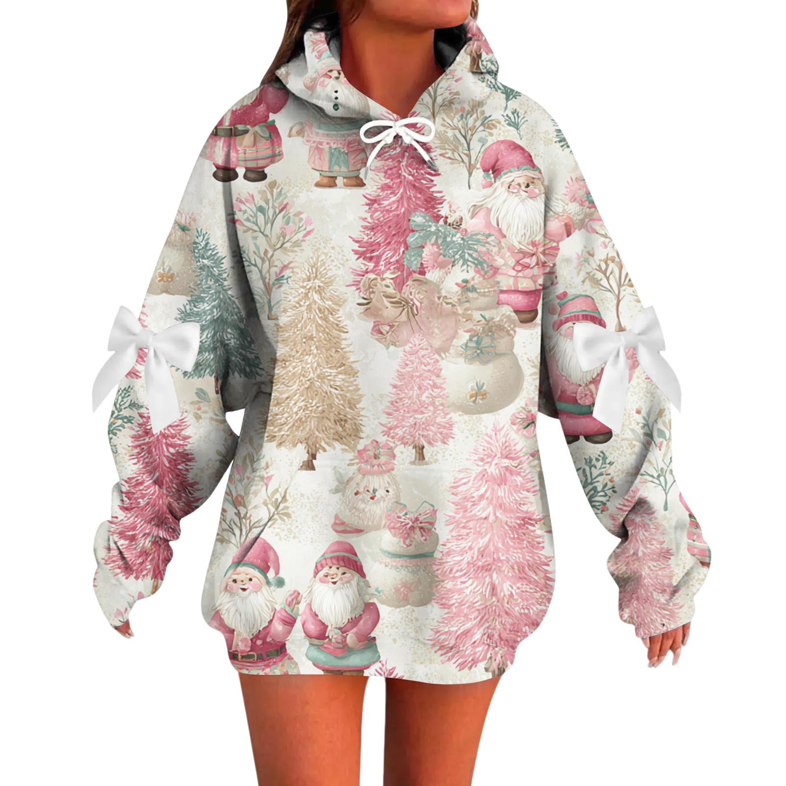 

Женский рождественский с принтом банта, с длинными рукавами, свободного кроя, повязка на голову с веревкой, худи-топ с капюшоном XL белый