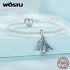 WOSTU Retro 925 Sterling Silver Travel World Eiffel Tower Charms Big Ben Pendant Vintage Elephant Bead Fit DIY Bracelet Necklace
