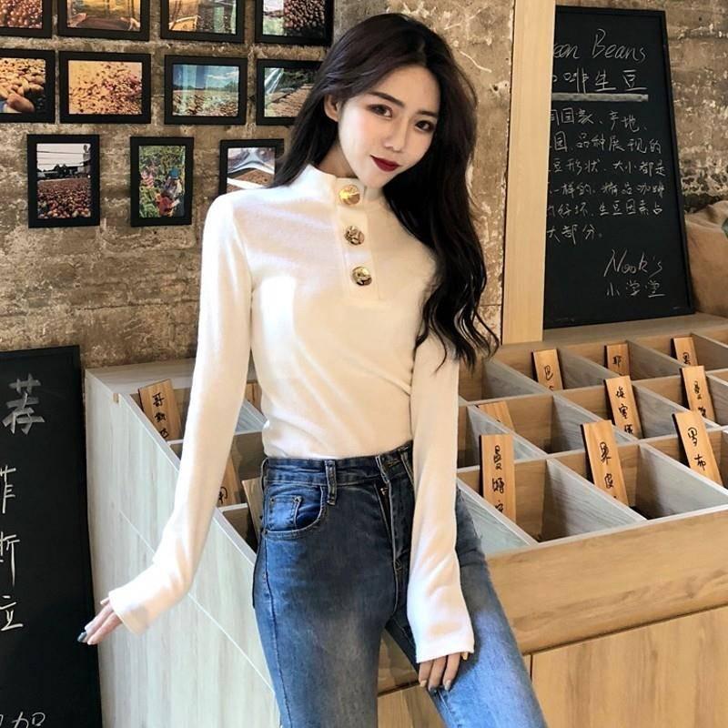 WTEMPO Брендовый модный женский джемпер с дизайнерским чувством универсальности. Внутренняя часть может быть надета на верх. Узкие вязаные свитера с низом. XL белый