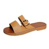 Modische Damen Sommer Einfache und Vielseitige Flache Sandalen Mode Slip-On Quadratische Schnalle Lässige Strandsandalen Sandalias De Mujer 43