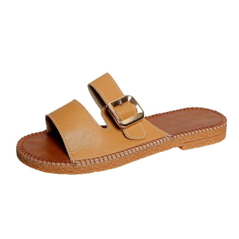 Fashion Women's Summer Simple and Versatile Flat Bottom Sandals Fashion Slip on Square Buckle Casual Beach Sandals Sandalias De Mujer 43