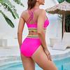Women High Waisted Bikini Set Color Block Two Piece Swimsuit V Neck Crisscross Back Top Briefs Swimwear for Beach Vacation Pool