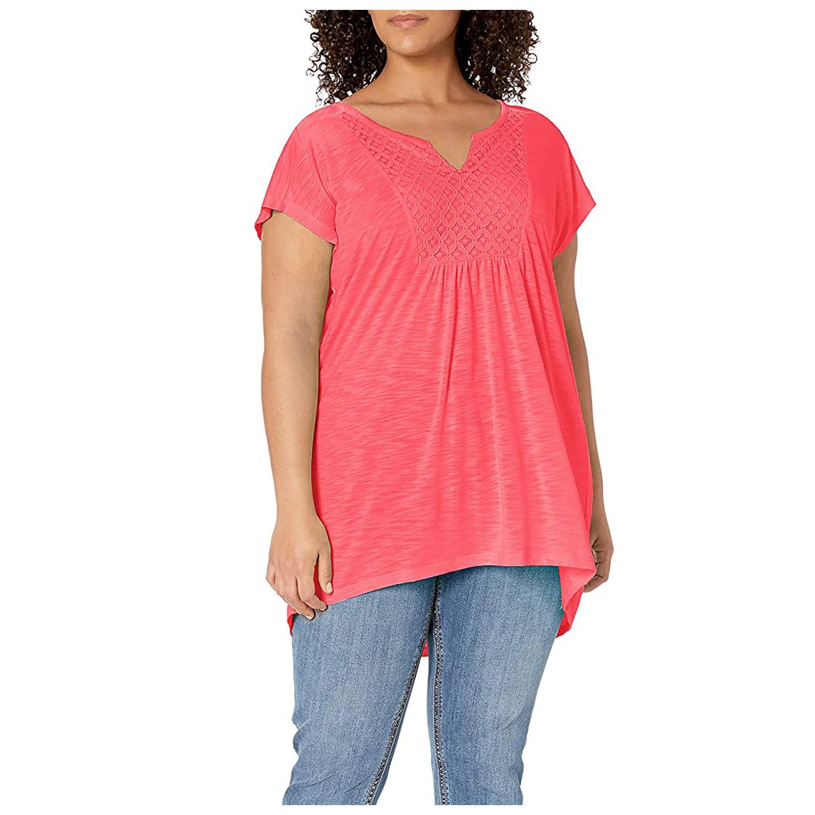 

Ladies Fashion Casual Tops V-neck Pullover Loose Casual High-Low Hem T-shirt XXXXXL