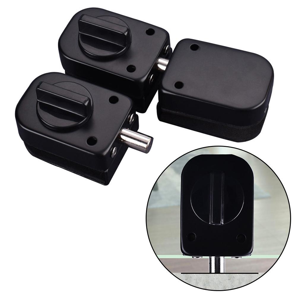 Black Glass Door Lock Stainless Steel No Punching Sliding Control Latch Glass Door Latches Lock/bolt Room Roor Latch Hardware