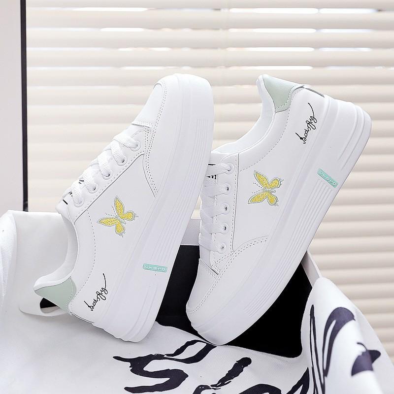 Small White Shoes Women's New Sports Casual Shoes Butterfly Embroidery Leather Students Spring Autumn Platform Shoes C1173