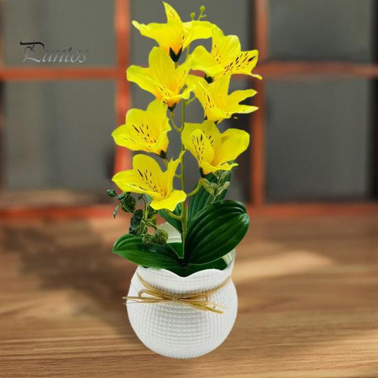 Simulation Magnolia Flower Artificial Potted 7 Head Home Office Living Room Table Centerpiece Wedding Faux Floral Plants Bonsai Indoor Outdoor Desktop