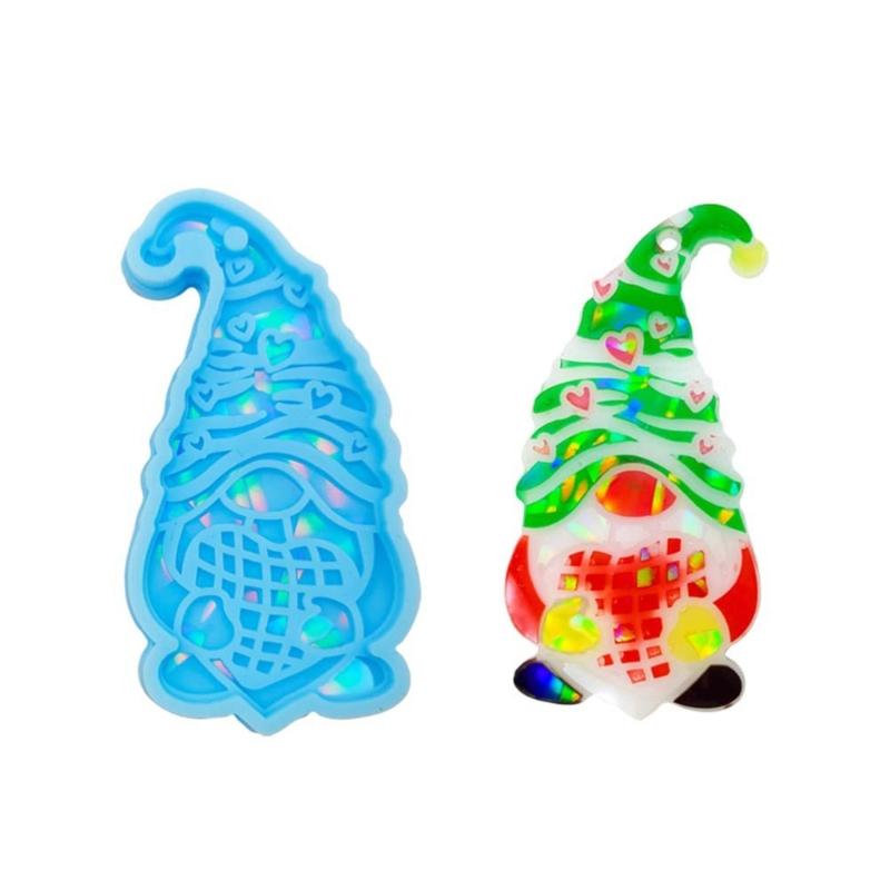 Holographic Resin Molds with Hole Christmas Gnome Pendant Silicone Mold for DIY Keychains Pendants Jewelry Resin Craft