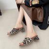 Foreign trade European and American style sexy square head medium heel slippers women's summer new leopard print thick heel fashion cool slippers A