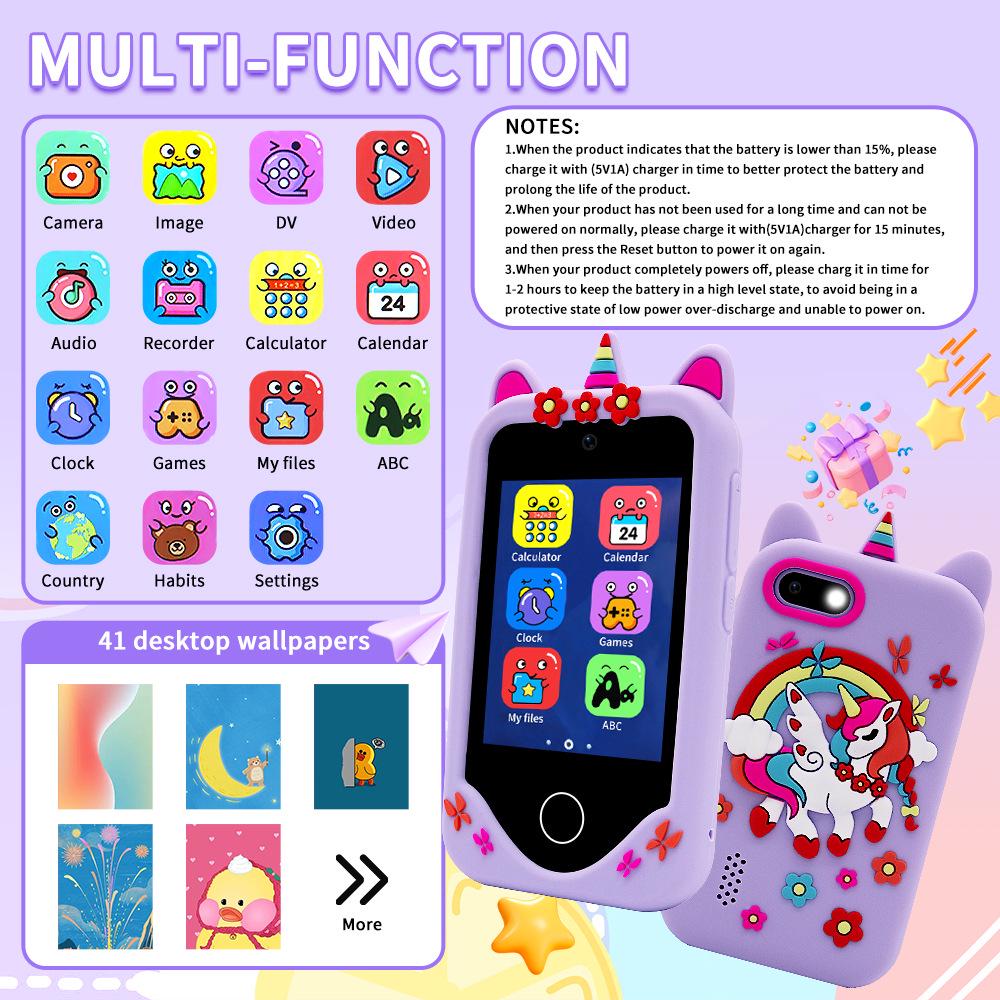Einhorn Dual-Kamera Pädagogisches Touchscreen-Telefon für Kinder - Frühes Lernen und Weihnachts-Edition