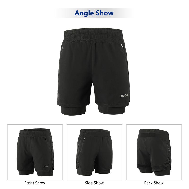 Lixada Men 2 In 1 Running Shorts Quick Drying Breathable Active Training Exercise Jogging Marathon Cycle Shorts