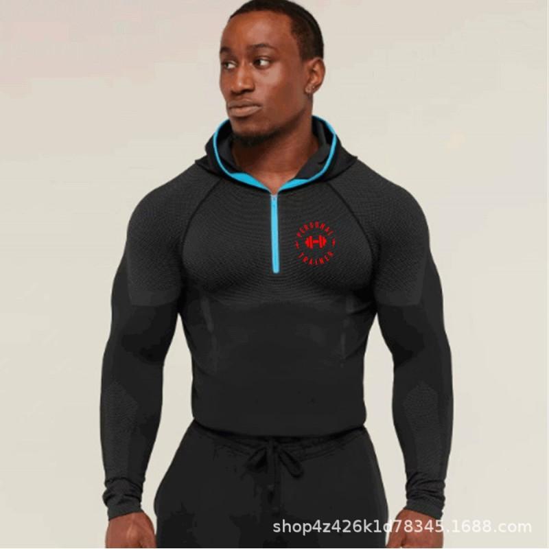 Mens Hooded Half-Zip Performance Basketball Training Top Quick-Dry Stretch Fit Athletic Shirt
