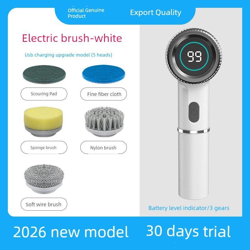 Cleaning Brush Multifunctional Household Self-Cleaning Kitchen Electric Brush Shoe Cleaning Brush Dishwashing Brush Cleaning Brush Shoe Cleaner [White] Upgraded Electric Brush Set [5 Heads]