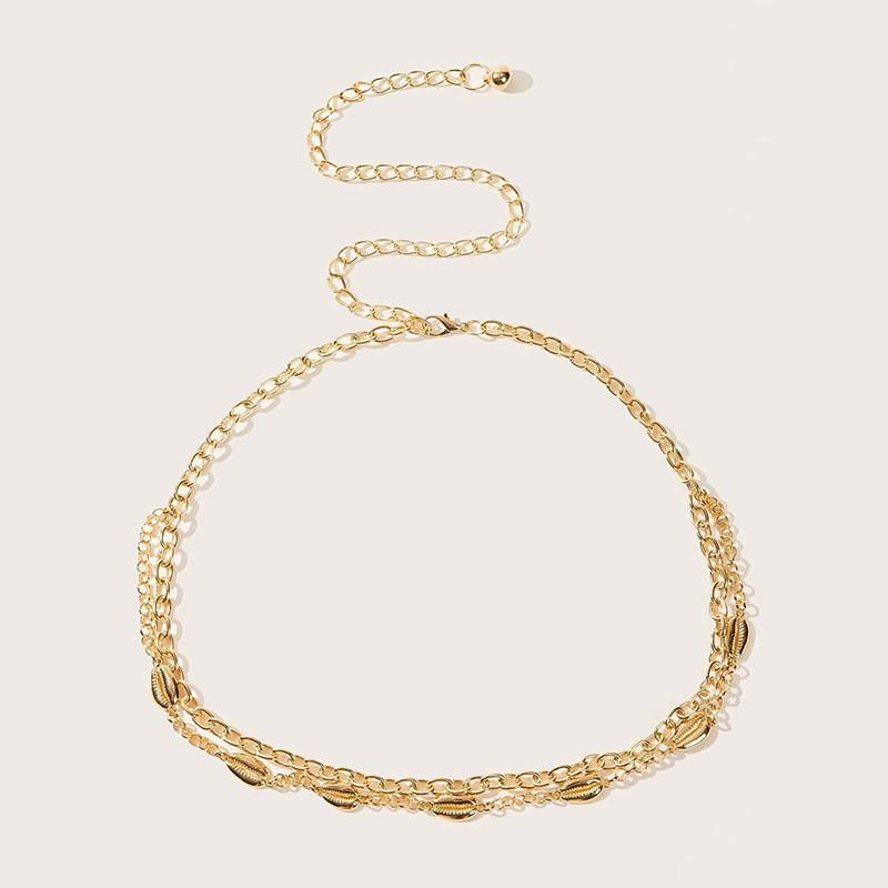 Bohemian Waist Chain For Women With Shell And Leaf Motifs And Metal Finish