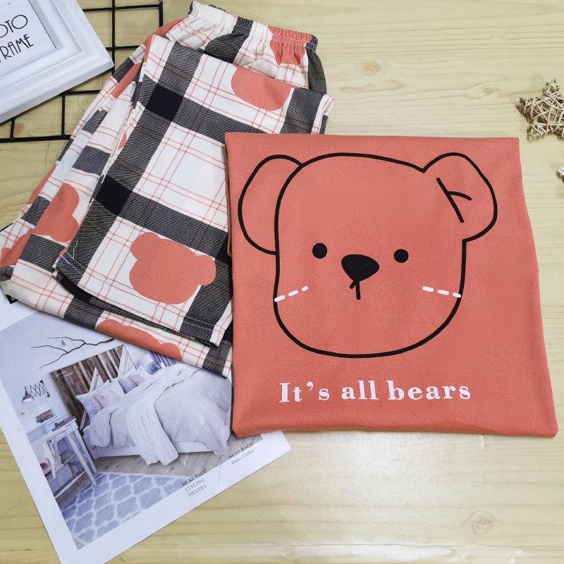 Women's Korean Style Summer Pajama Set - Cute Cartoon Design, Short Sleeve Top, Long Pants, Plus Size