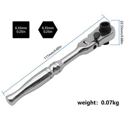 Llave de trinquete con mango de 1/4'', cabezal flexible 2 en 1, destornillador de dados/puntas con diseño reversible, llave de trinquete ajustable