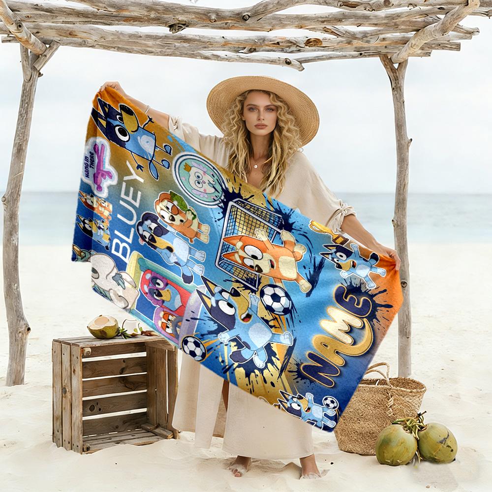 Bluey's Adventure World Customized Name Beach Towel Soft Durable Quick-Dry Suitable for Swimming Gym Camping Yoga Vacation