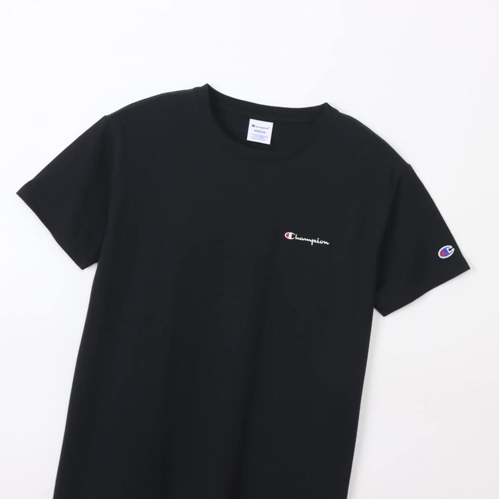 Shirt Dress Short Sleeve Round Neck COTTON USA Script Logo Embroidery Relax Fit One Piece Dress Basic Black L [Champion] Women's CW-X339
