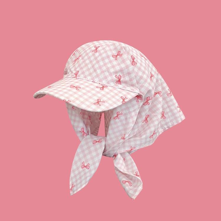 Berretto Bandana a Quadri con Laccetti Incrociati e Visiera - Cappello da Donna per Primavera/Estate Protezione Solare Stile Pastorale