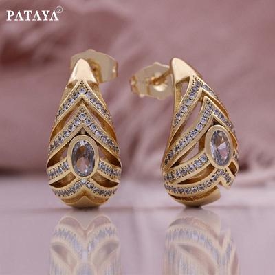 Processo de Escavação Estilo Cauda de Pavão Inlay de Microrresina Brincos de Zircônia Artificial Branca