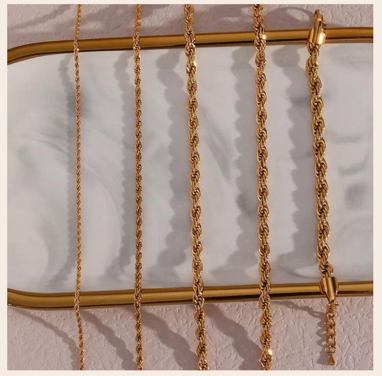 Classic 2/3/4/5MM Gold Plated Stainless Steel Rope Twist Chain Necklace for Men Women Waterproof Fade Resistant