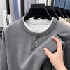 Elegant Henley Collar Knit Sweater & Wide-Leg Faux Two-Piece Set for Young Men - Autumn Winter Style